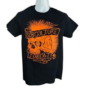 SUBCULTURE THREAT Punk Skull Shirt Black & Orange Small
